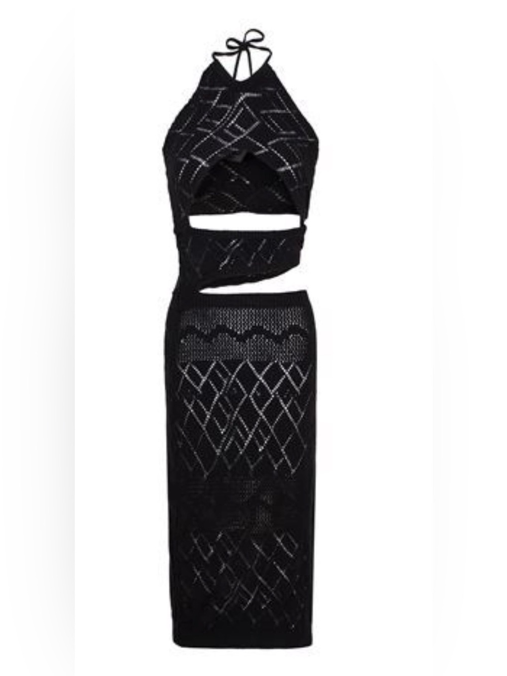 NWT 8 by Yoox Open Work Black Cutout crochet Midi Dress - Women's Halter
